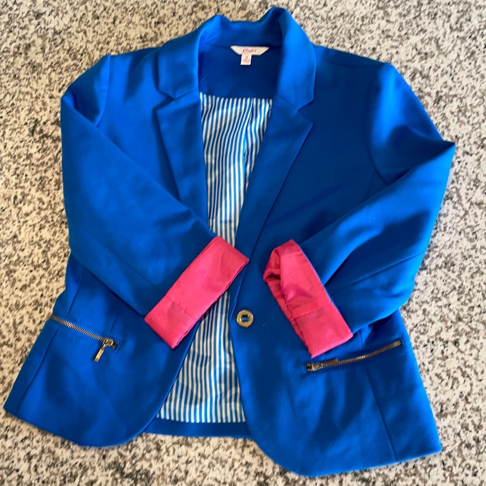 Blue with pink cuffed blazer